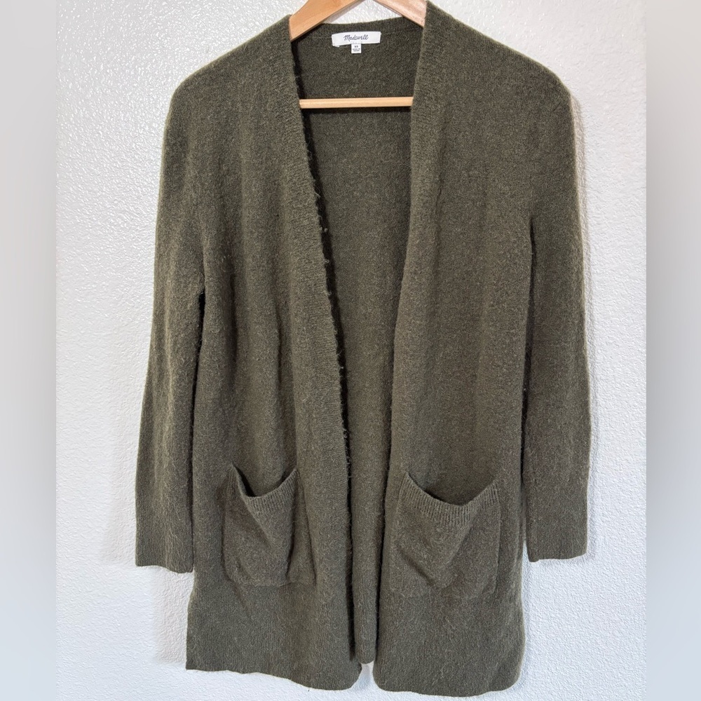 Madewell Alpaca Wool Blend Green Open Front Long Sweater Size XS | cozy | fall